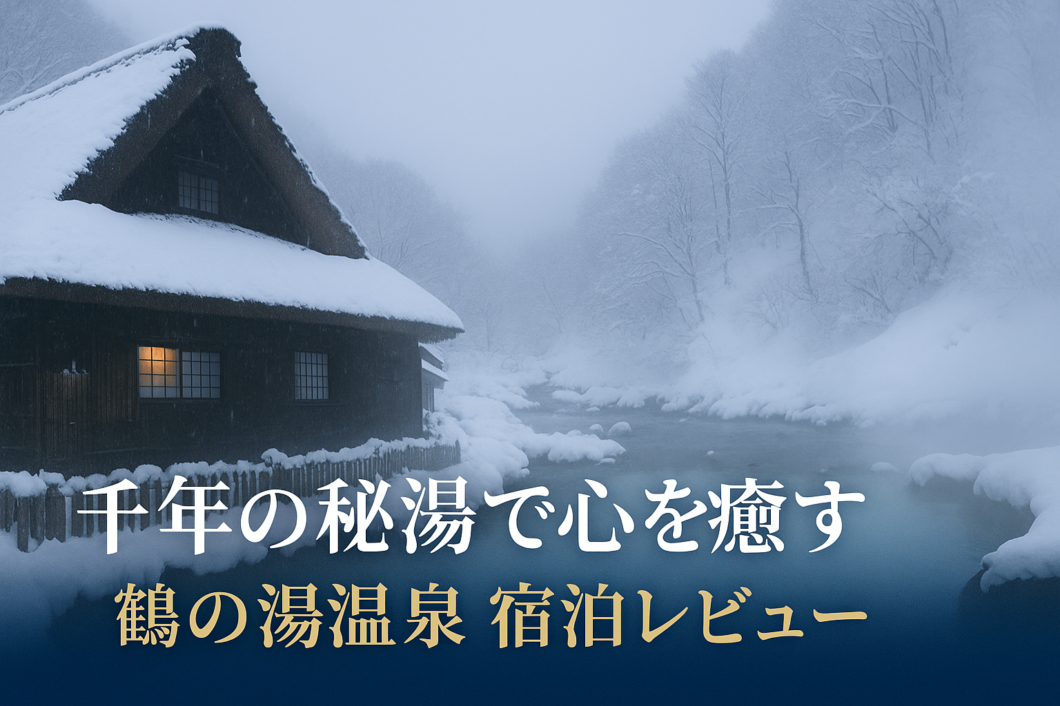 秋田・鶴の湯温泉の雪景色と茅葺き本陣、白濁の露天風呂が並ぶ秘湯の風景